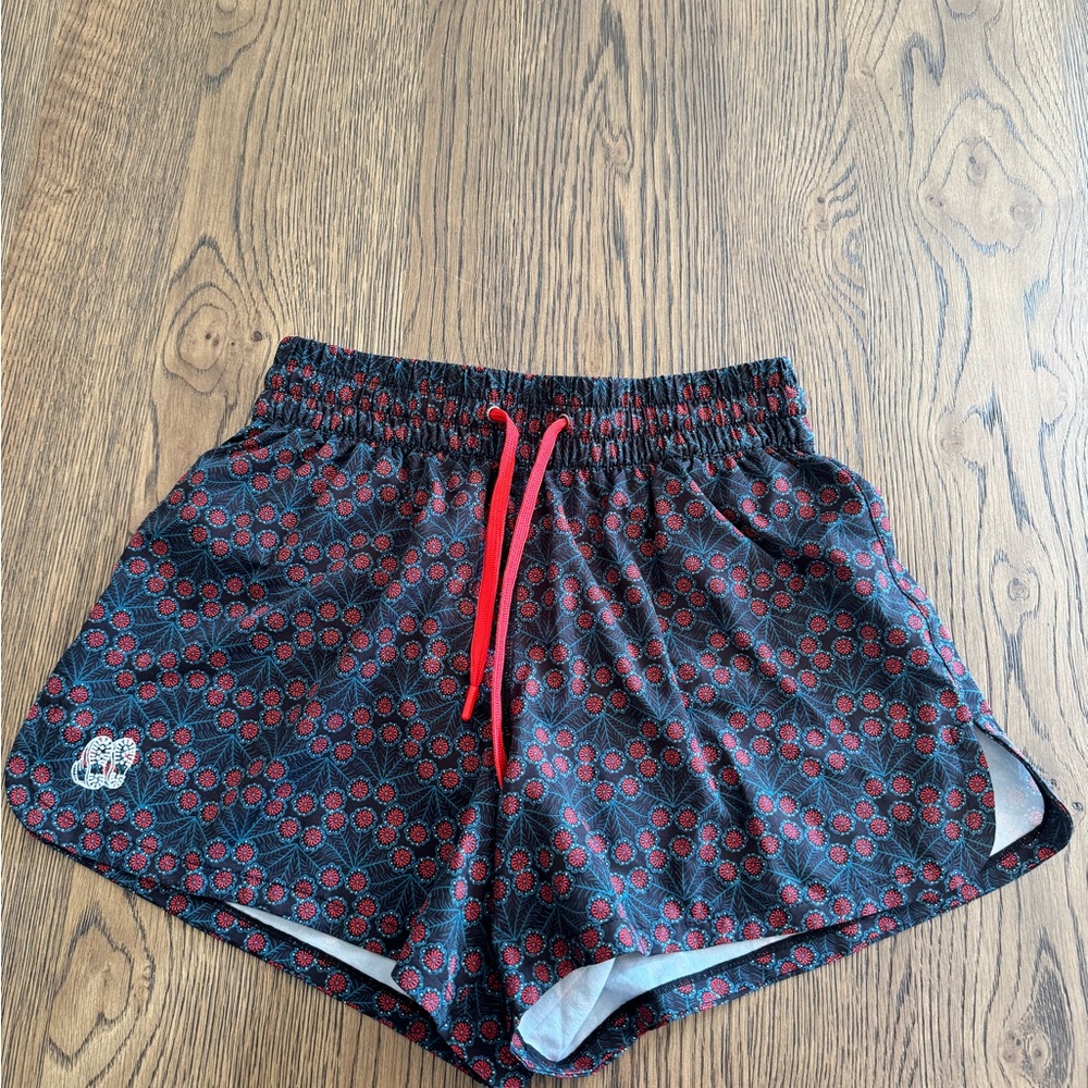 Women's Black and Red Patterned Shorts